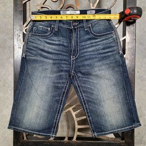 BKE Tyler men's dark blue denim shorts with white stich